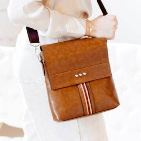 Brown Stripe Crossbody Messenger Bag - Picture 1 of 10